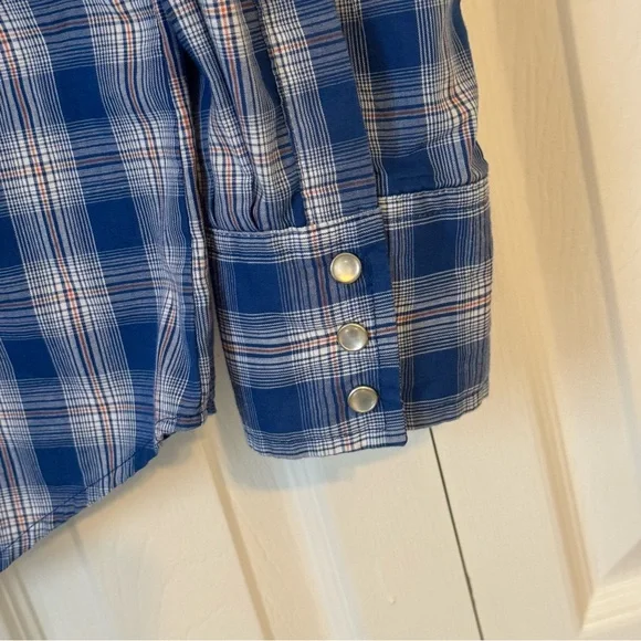 Wrangler Western Plaid Pearl Snap Shirt – Large – Long Sleeve – Blue - Picture 2 of 9